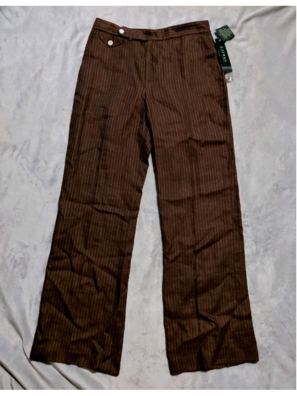 Lauren Ralph Lauren Classic Brown Pinstripes Linen Dress Pants Size 6 NWT - Picture 7 of 8